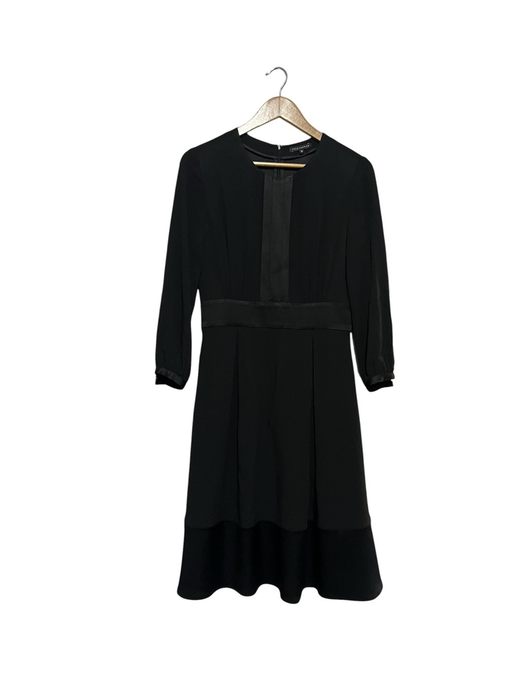 Tara Jarmon 38 Black Long Sleeve A-Line Dress Modest Timeless
